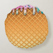 アイスクリームドリップワッフルコーンピンクと散水付き ラウンドクッション (裏面)