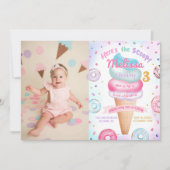 アイスクリームドーナツこちらスクープ誕生日写真 招待状 (正面)