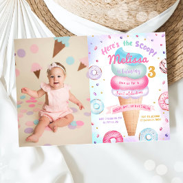 アイスクリームドーナツこちらスクープ誕生日写真 招待状