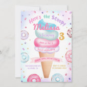 アイスクリームドーナツこちらスクープ誕生日 招待状 (正面)