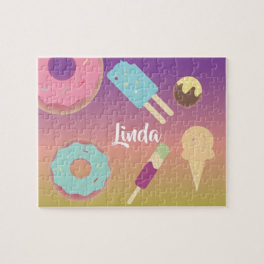 アイスクリームドーナツグラデーション夏レインボーカラフルキッズ ジグソーパズル (横)