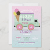 アイスクリームドーナツパーティー誕生日ガールズドーナツ 招待状 (正面)