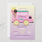 アイスクリームドーナツパーティー誕生日ピンクドーナツ 招待状 (正面)