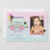 アイスクリームドーナツパーティー誕生日フォトドーナツ 招待状 (正面)