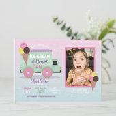 アイスクリームドーナツパーティー誕生日フォトドーナツ 招待状 (スタンド正面)