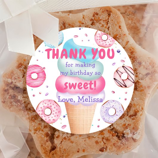 アイスクリームドーナツ誕生日クラシックラウンドステッカー ラウンドシール