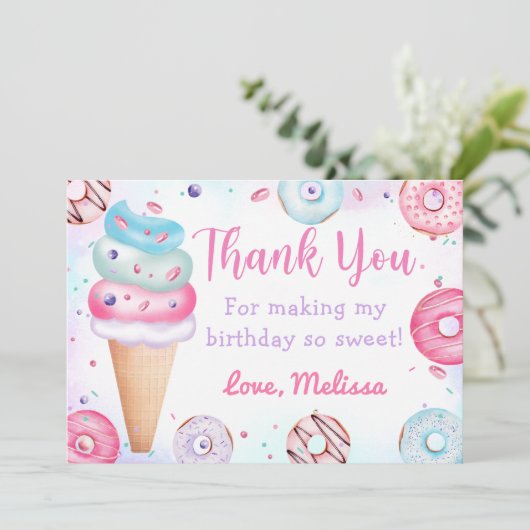 アイスクリームドーナツ誕生日サンキューカード サンキューカード (スタンド正面)