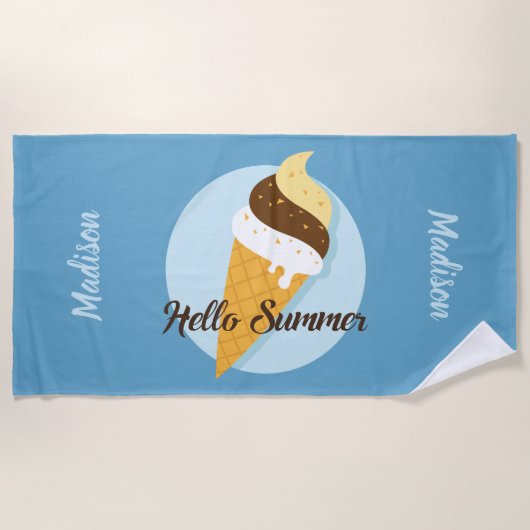 アイスクリームハロー名前をカスタムする&カラービーチタオル ビーチタオル (正面)