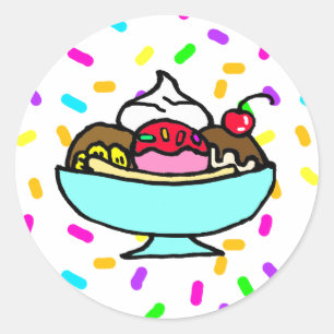 アイスクリームバナナスプリット誕生日パーティー ラウンドシール