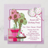 アイスクリームバルーン女の子4th誕生日パーティー 招待状 (正面/裏面)