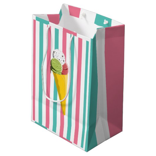 アイスクリームバースデーパパーソナライズされたーティ ミディアムペーパーバッグ (裏面アングル)