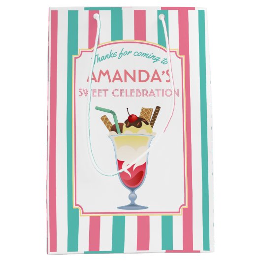 アイスクリームバースデーパパーソナライズされたーティ ミディアムペーパーバッグ (正面)