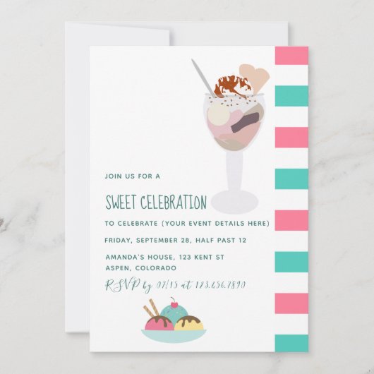アイスクリームバースデーパーティーの招待 招待状 (正面)