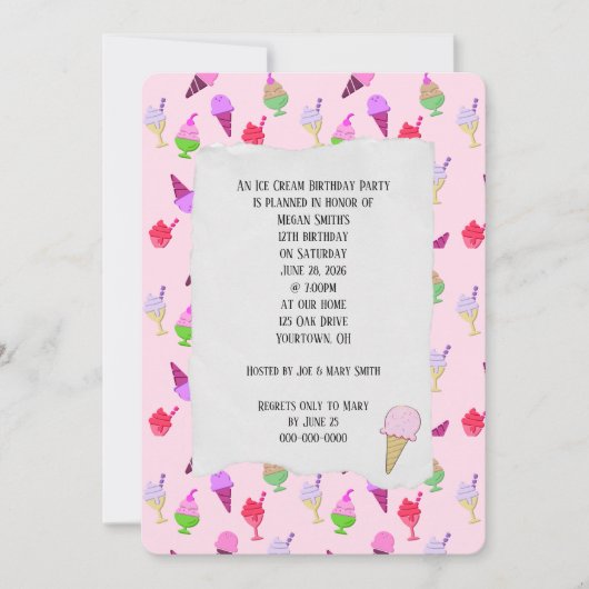 アイスクリームバースデーパーティーコーン招待状 招待状 (正面)