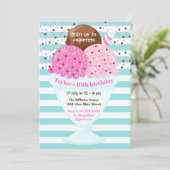 アイスクリームバースデーパーティーピンクとターコイズ 招待状 (スタンド正面)