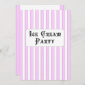アイスクリームバースデーパーティーピンクストライプ招待状 招待状 (正面/裏面)