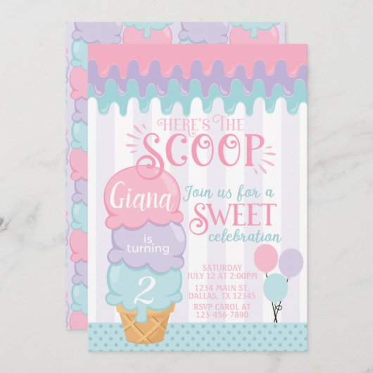 アイスクリームバースデーパーティー招待スノーコーン 招待状 (正面/裏面)