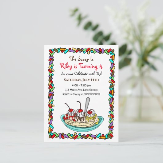 アイスクリームバースデーパーティー招待状 ポストカード (スタンド正面)