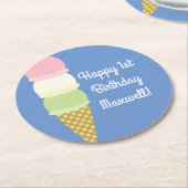 アイスクリームバースデーパーティー ラウンドペーパーコースター (アングル)