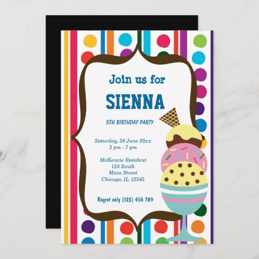 アイスクリームバースデーパーティー 招待状 (正面/裏面)