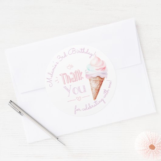 アイスクリームバースデーパ感謝していーティー ラウンドシール (封筒)