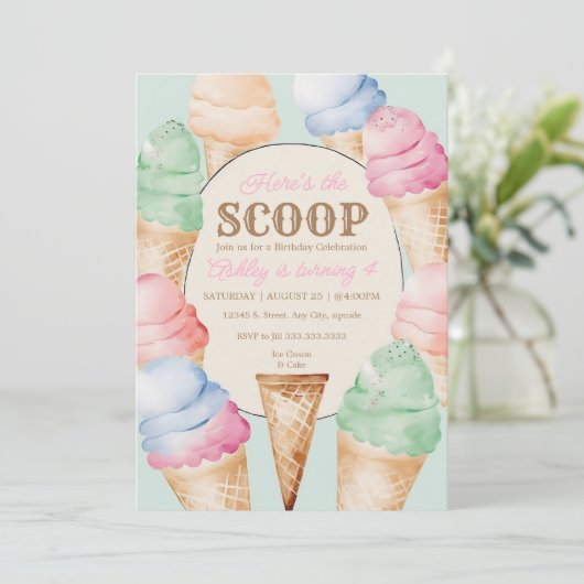 アイスクリームバースデーヴィンテージアイスクリームコーン 招待状 (スタンド正面)