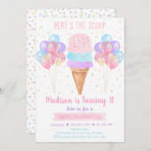 アイスクリームパステルザスクープ誕生日 招待状 (正面/裏面)