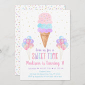 アイスクリームパステルレインボー誕生日 招待状 (正面/裏面)