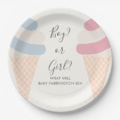 アイスクリームパステル色男の子または女の子のジェンダーのリビール ペーパープレート (正面)