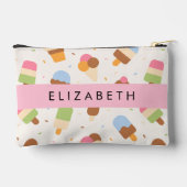 アイスクリームパターン、アイスクリームコーン、あなたの名前 アクセサリーポーチ (裏面)
