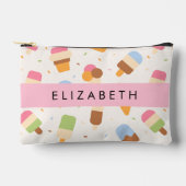 アイスクリームパターン、アイスクリームコーン、あなたの名前 アクセサリーポーチ (正面)