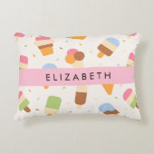 アイスクリームパターン、アイスクリームコーン、あなたの名前 アクセントクッション (正面)