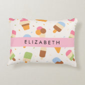 アイスクリームパターン、アイスクリームコーン、あなたの名前 アクセントクッション (裏面)