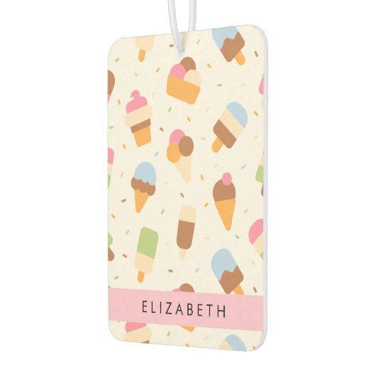 アイスクリームパターン、アイスクリームコーン、あなたの名前 カーエアーフレッシュナー (左)