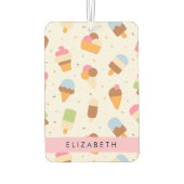 アイスクリームパターン、アイスクリームコーン、あなたの名前 カーエアーフレッシュナー (裏面)