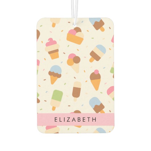 アイスクリームパターン、アイスクリームコーン、あなたの名前 カーエアーフレッシュナー (裏面)