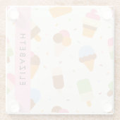 アイスクリームパターン、アイスクリームコーン、あなたの名前 ガラスコースター (裏面)