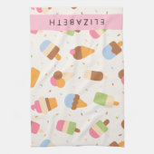 アイスクリームパターン、アイスクリームコーン、あなたの名前 キッチンタオル (縦)