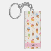 アイスクリームパターン、アイスクリームコーン、あなたの名前 キーホルダー (正面左)