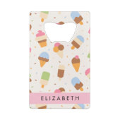 アイスクリームパターン、アイスクリームコーン、あなたの名前 クレジットカード栓抜き (裏面)