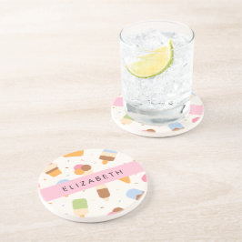 アイスクリームパターン、アイスクリームコーン、あなたの名前 コースター