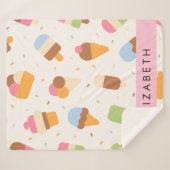 アイスクリームパターン、アイスクリームコーン、あなたの名前 シェルパブランケット (正面(横))
