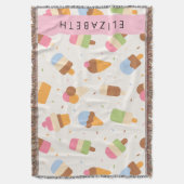 アイスクリームパターン、アイスクリームコーン、あなたの名前 スローブランケット (正面縦)