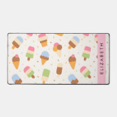 アイスクリームパターン、アイスクリームコーン、あなたの名前 デスクマット (正面)