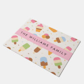 アイスクリームパターン、アイスクリームコーン、あなたの名前 ドアマット (アングル)