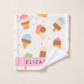 アイスクリームパターン、アイスクリームコーン、あなたの名前 バスタオルセット (ウォッシュタオル)