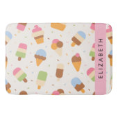 アイスクリームパターン、アイスクリームコーン、あなたの名前 バスマット (正面)