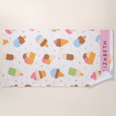 アイスクリームパターン、アイスクリームコーン、あなたの名前 ビーチタオル (正面)