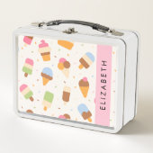 アイスクリームパターン、アイスクリームコーン、あなたの名前 メタルランチボックス (正面)