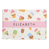 アイスクリームパターン、アイスクリームコーン、あなたの名前 枕カバー (裏面)